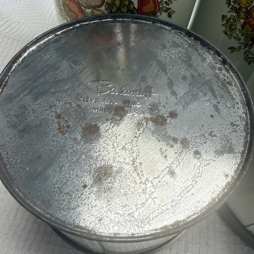 Vintage Ballonoff Tin Canister Set Lids Vegetables MCM Brown Retro 70s Kitchen